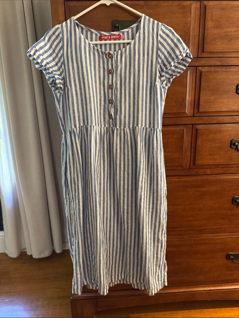 Pine & Smith Women's Blue and White Striped Casual Midi Dress